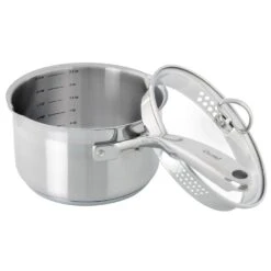 Chantal Induction 21 Steel 2.5-Quart Pour-Spout Saucepan W/ Strainer Glass Lid