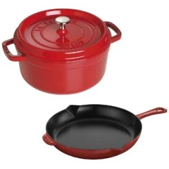 Staub Cast Iron 3-Piece Cocotte And Fry Pan Set - Cherry