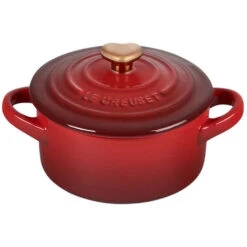 Le Creuset 8 Oz. Mini Round Cocotte - Cerise W/ Gold Heart Knob