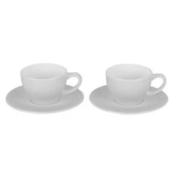 Le Creuset 7 Oz. Each Set Of 2 Cappuccino Cups And Saucers - White