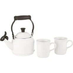Le Creuset 1.25 Qt. Kettle & (2) 14 Oz. Mugs Demi Kettle & 2 Mug Set - White