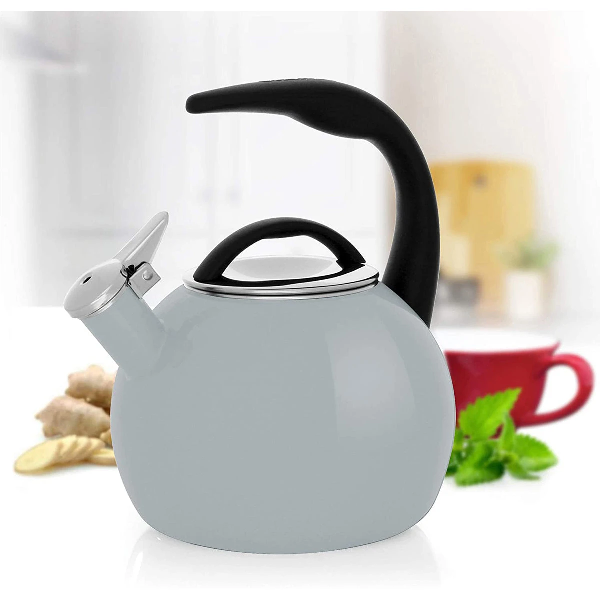 Chantal 2 Qt. Enamel-on-Steel Anniversary Teakettle - Fog Grey 2 Chantal 2 Qt. Enamel-on-Steel Anniversary Teakettle - Fog Grey - Image 2