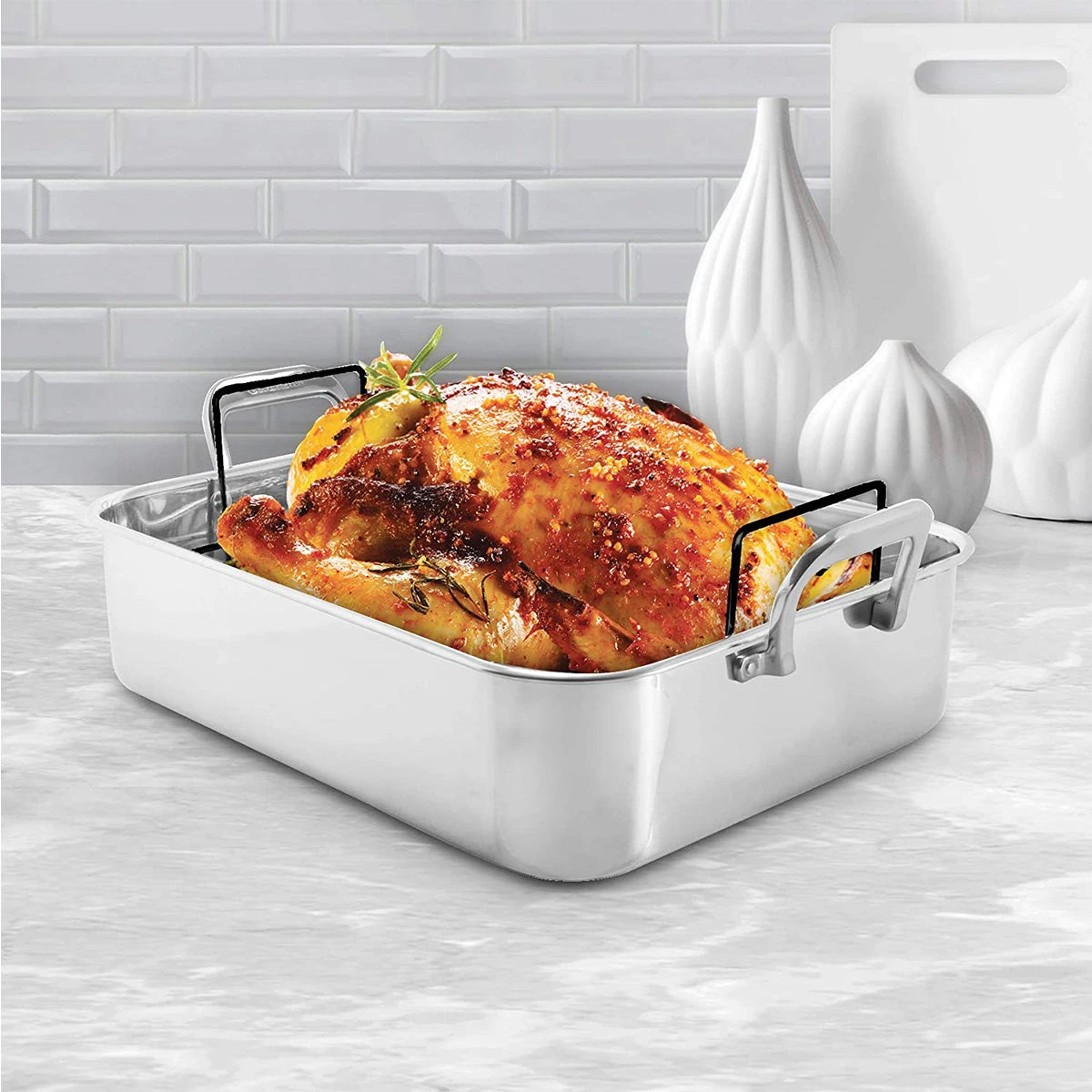 Chantal Stainless Steel Roaster W/ Nonstick Rack (15.5" L X 12.25" W X 4" H) 2 Chantal Stainless Steel Roaster W/ Nonstick Rack (15.5" L X 12.25" W X 4" H) - Image 2