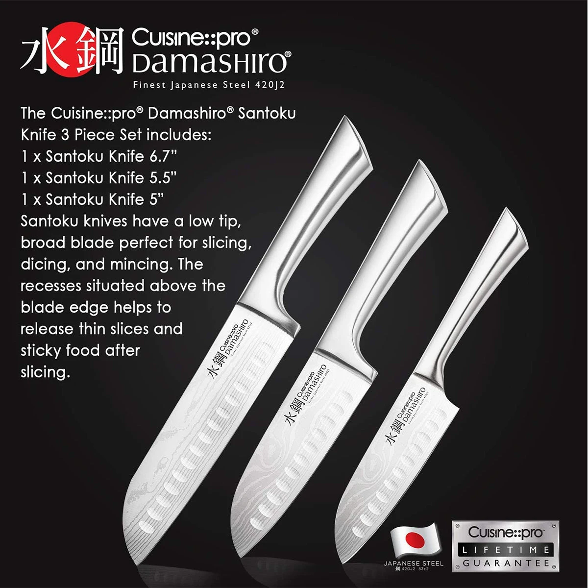 Cuisine::pro Damashiro Santoku Knife Set 3Pc 2 Cuisine::pro Damashiro Santoku Knife Set 3Pc - Image 2