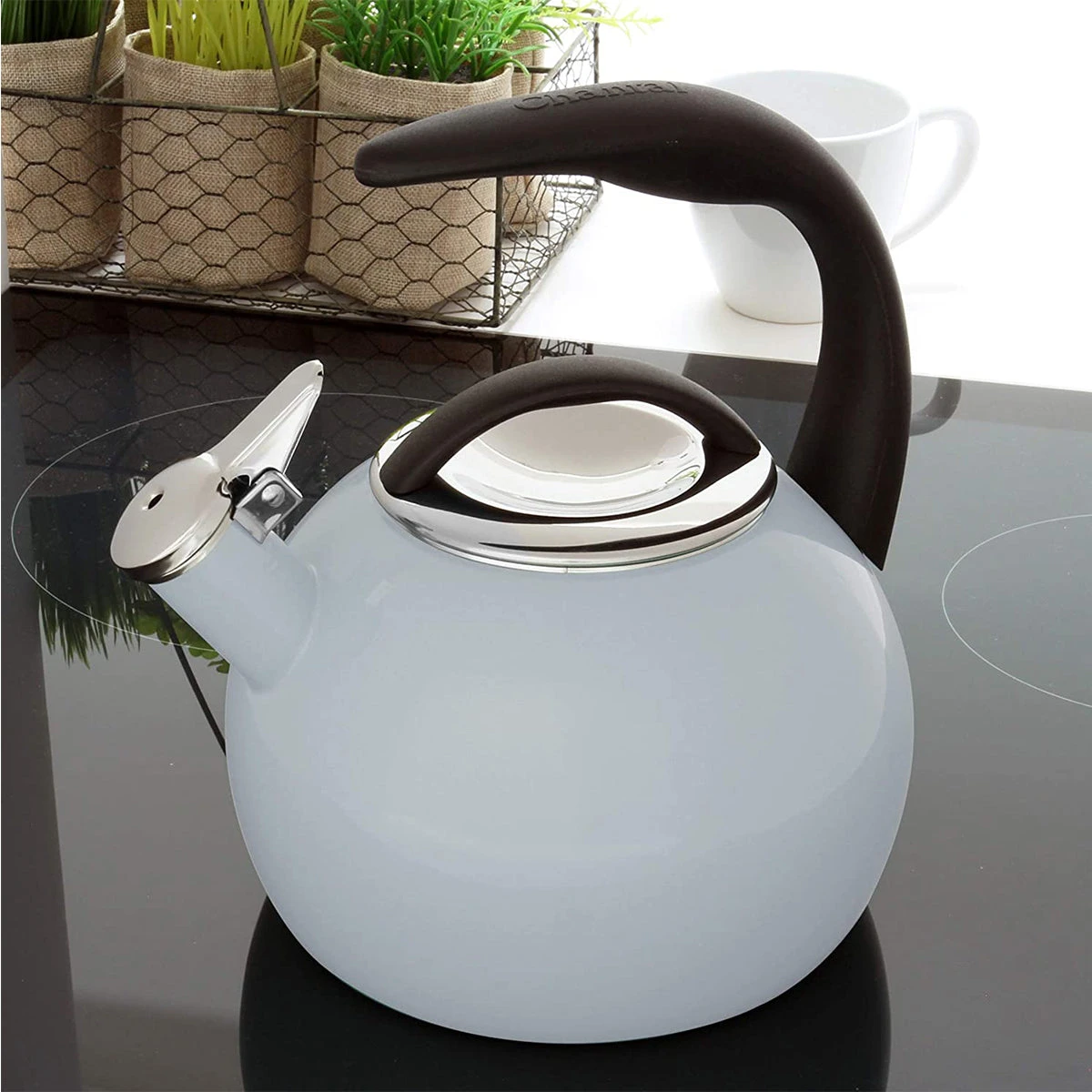 Chantal 2 Qt. Enamel-on-Steel Anniversary Teakettle - Fog Grey 3 Chantal 2 Qt. Enamel-on-Steel Anniversary Teakettle - Fog Grey - Image 3