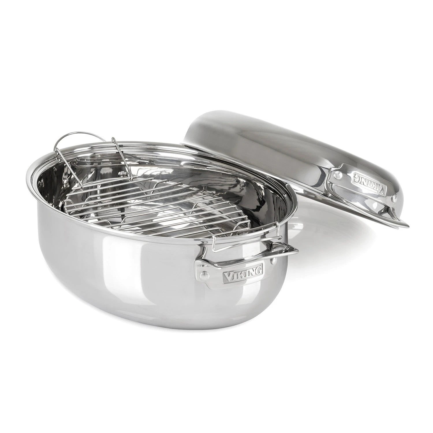 Viking 3-Ply Stainless Steel Oval Roaster With Lid And Rack, 8.5 Quart 2 Viking 3-Ply Stainless Steel Oval Roaster With Lid And Rack, 8.5 Quart - Image 2