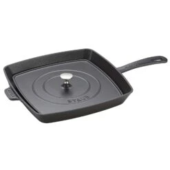 Staub Cast Iron 12" Square Grill Pan & Press Set - Matte Black