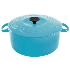 Chantal Round Cast Iron 7-Quart Casserole - Sea Blue