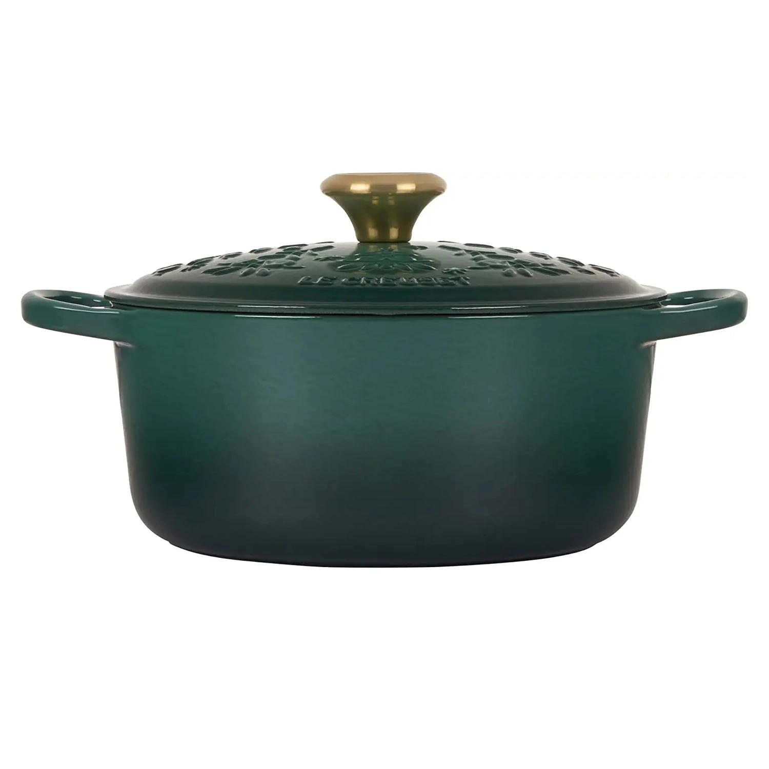 Le Creuset 4.5 Qt. Noel Collection: Signature Dutch Oven - Embossed Tree W/ SS Gold Knob - Artichaut 2 Le Creuset 4.5 Qt. Noel Collection: Signature Dutch Oven - Embossed Tree W/ SS Gold Knob - Artichaut - Image 2