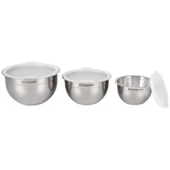 Le Creuset Set Of 3 Nested Mixing Bowls W/ Nonslip Silicone Base & Plastic Air Tight Lids -COOKWARE Store 51L6ETMUiaL. AC SL1500