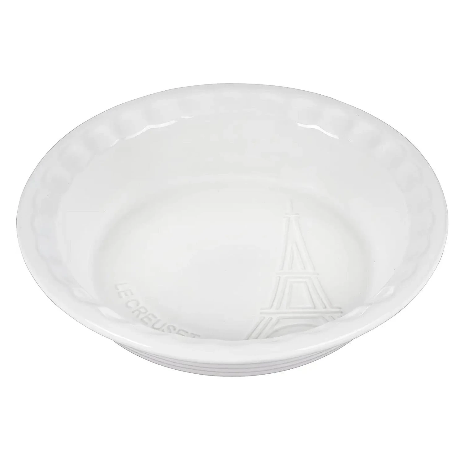 Le Creuset Pie Dish - White W/ Eiffel Tower 1 Le Creuset Pie Dish - White W/ Eiffel Tower