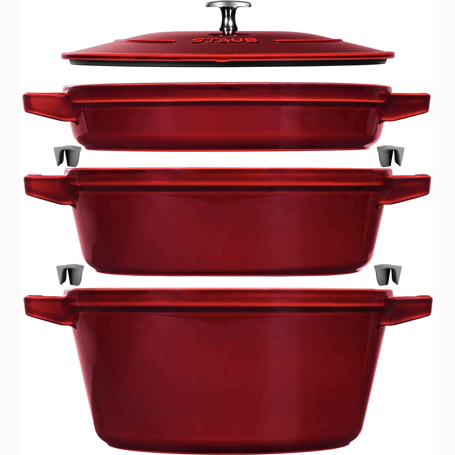 Staub Cast Iron 4-Piece Stackable Set - Grenadine 1 Staub Cast Iron 4-Piece Stackable Set - Grenadine