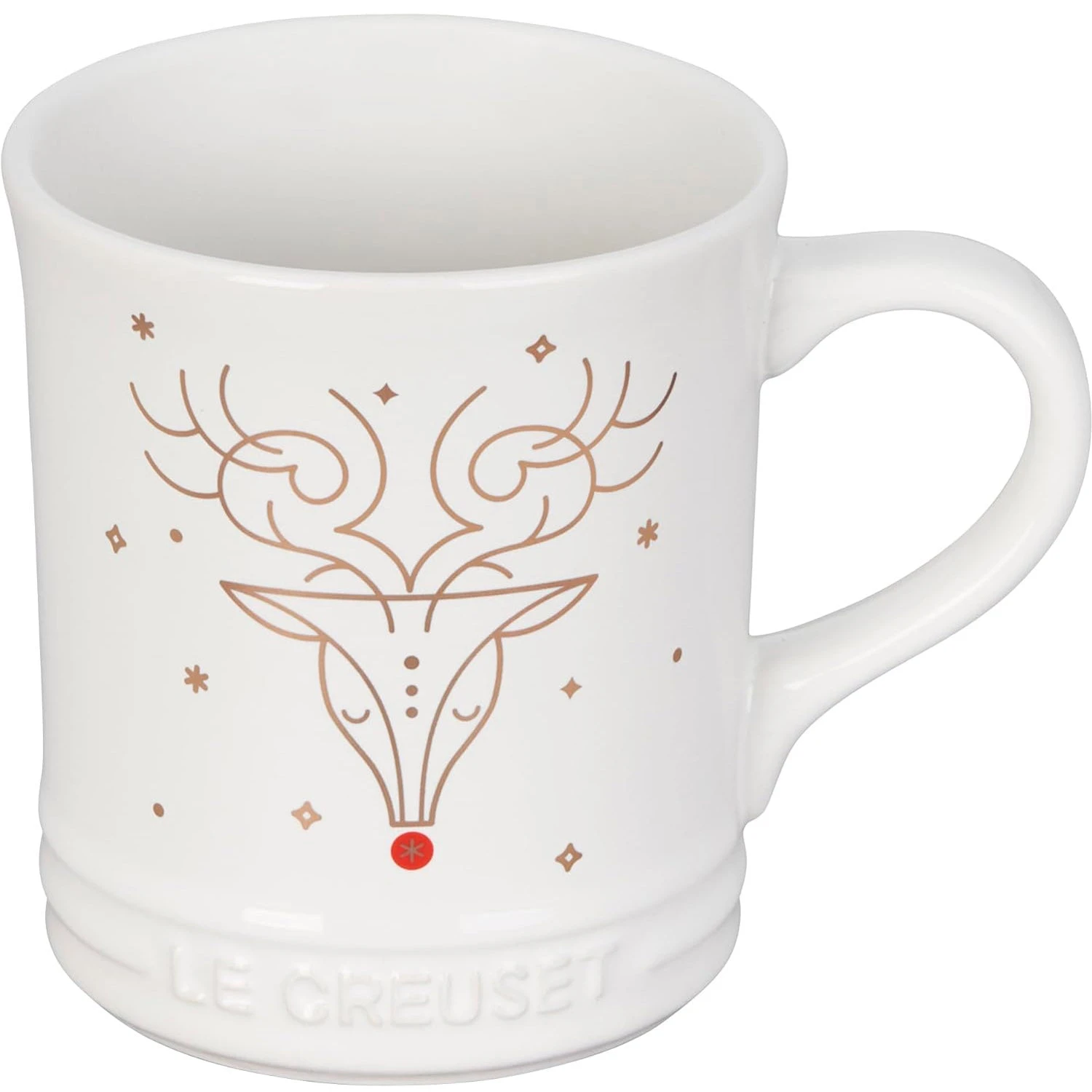 Le Creuset 14 Oz. Noel Collection: Rudolph Mug - White W/ Applique 2 Le Creuset 14 Oz. Noel Collection: Rudolph Mug - White W/ Applique - Image 2