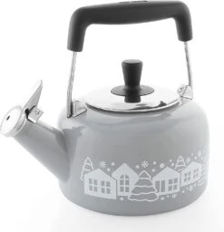 Chantal Winter Village 1.4 Quart Whistling Teakettle, Fog Grey