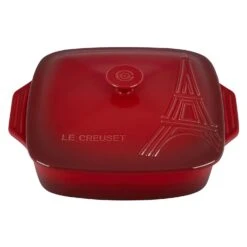 Le Creuset 2.75 Qt. [9.5"] Covered Square Casserole - Cerise W/ Eiffel Tower