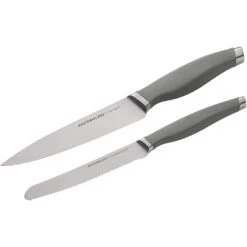 Rachael Ray Cutlery Japanese Stainless Steel Knives Set With Sheaths, 6-Inch Utility Knife And 5-Inch Serrated Utility Knife, Gray