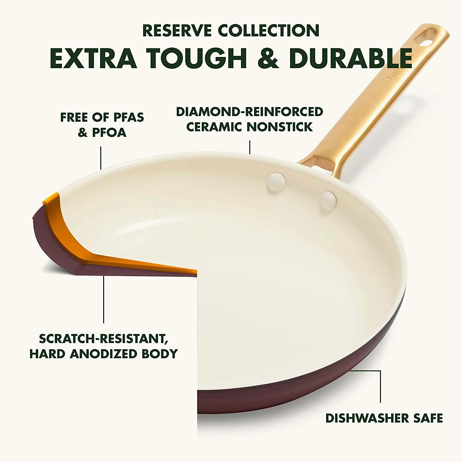 GREEN PAN RESERVE CERAMIC NONSTICK 10-PIECE COOKWARE SET - MERLOT WITH GOLD-TONE HANDLES 9 GREEN PAN RESERVE CERAMIC NONSTICK 10-PIECE COOKWARE SET - MERLOT WITH GOLD-TONE HANDLES - Image 9