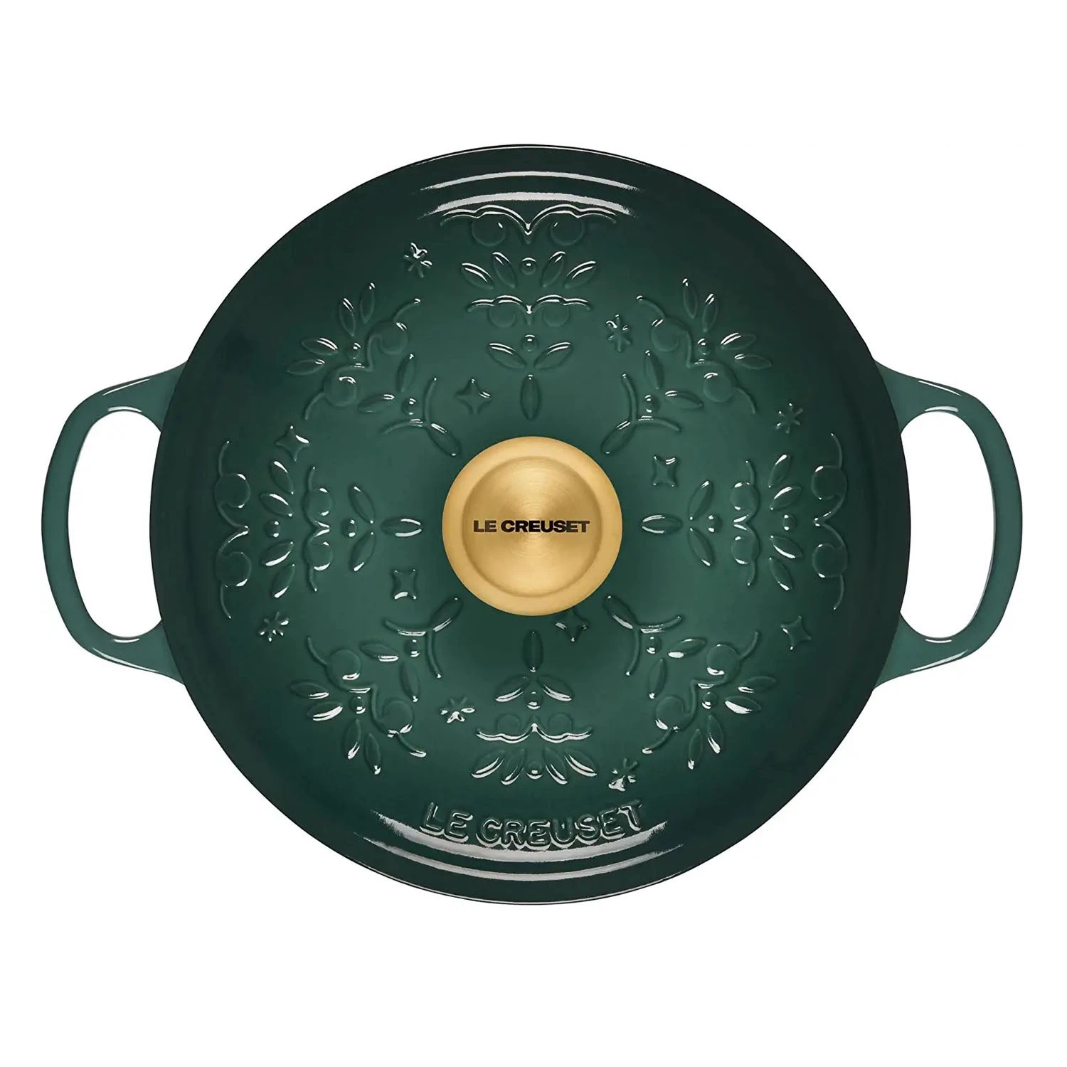 Le Creuset 4.5 Qt. Noel Collection: Signature Dutch Oven - Embossed Tree W/ SS Gold Knob - Artichaut 3 Le Creuset 4.5 Qt. Noel Collection: Signature Dutch Oven - Embossed Tree W/ SS Gold Knob - Artichaut - Image 3