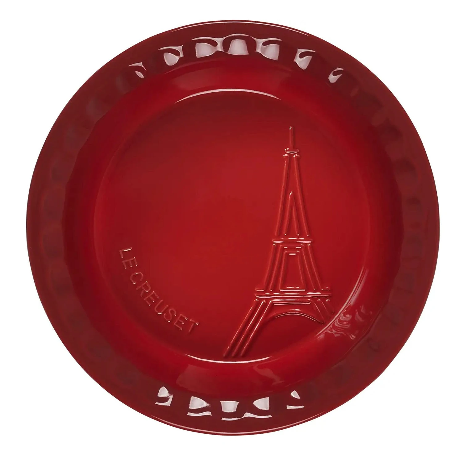Le Creuset Pie Dish - Cerise W/ Eiffel Tower 1 Le Creuset Pie Dish - Cerise W/ Eiffel Tower