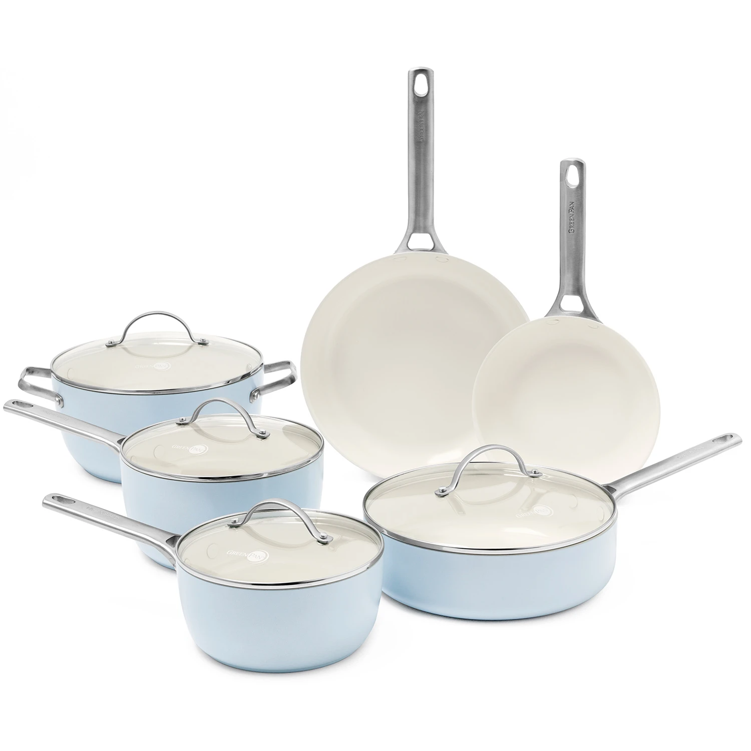 Green Pan Padova Ceramic 10-Piece Non-Stick Cookware Set - Light Blue 1 Green Pan Padova Ceramic 10-Piece Non-Stick Cookware Set - Light Blue