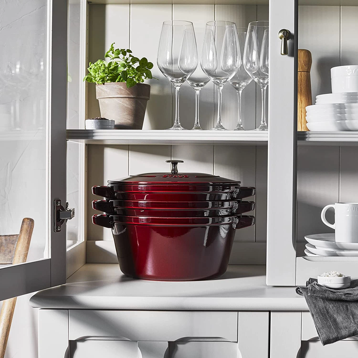 Staub Cast Iron 4-Piece Stackable Set - Grenadine 7 Staub Cast Iron 4-Piece Stackable Set - Grenadine - Image 7