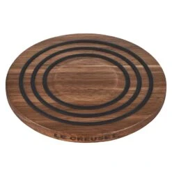 Le Creuset 8" Magnetic Wooden Trivet - Acacia Wood With Black Silicone Rings