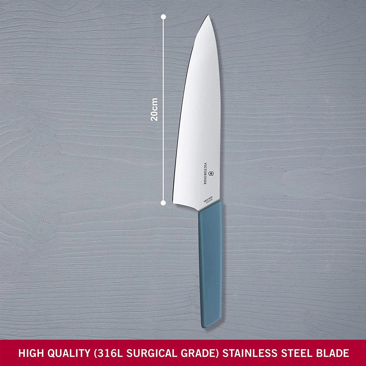 Victorinox Chef's, Swiss Modern, 8" Blade, Cornflower-Blue 5 Victorinox Chef's, Swiss Modern, 8" Blade, Cornflower-Blue - Image 5