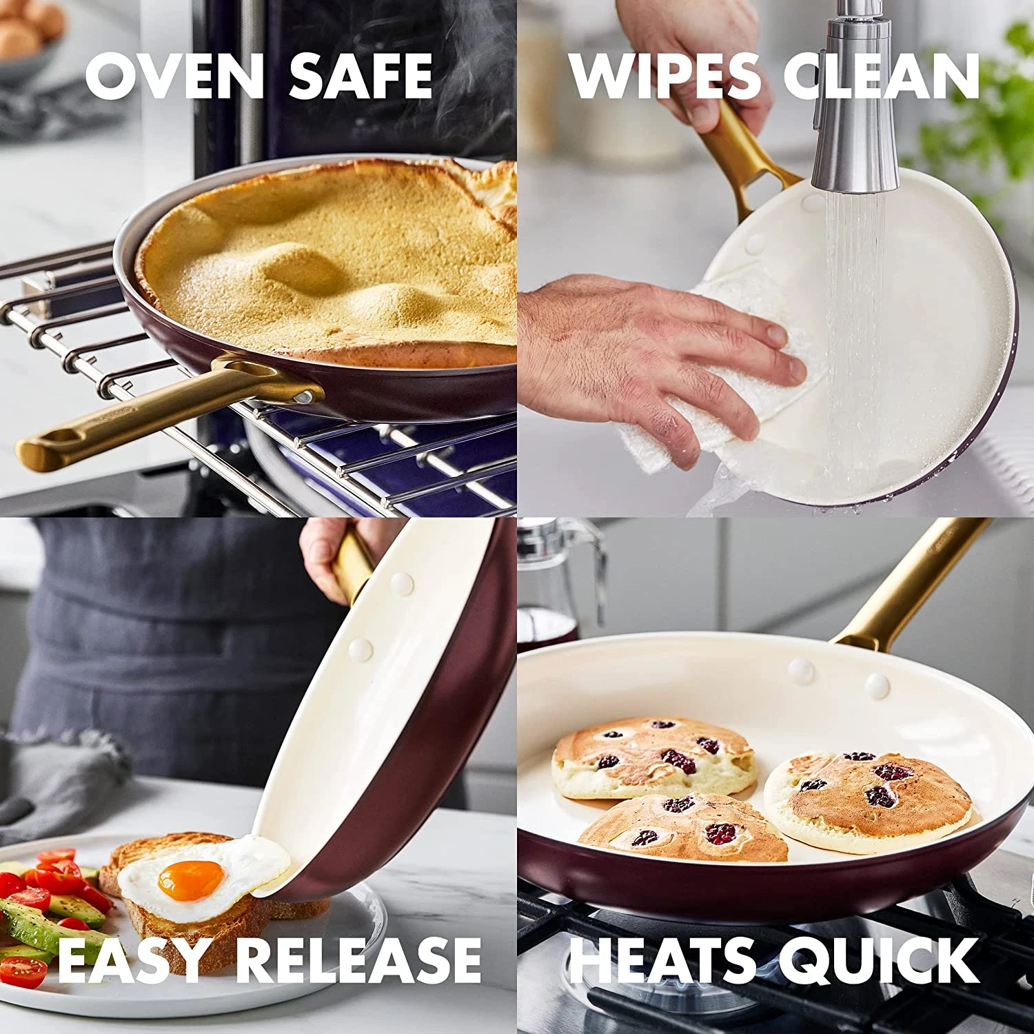 GREEN PAN RESERVE CERAMIC NONSTICK 10-PIECE COOKWARE SET - MERLOT WITH GOLD-TONE HANDLES 6 GREEN PAN RESERVE CERAMIC NONSTICK 10-PIECE COOKWARE SET - MERLOT WITH GOLD-TONE HANDLES - Image 6