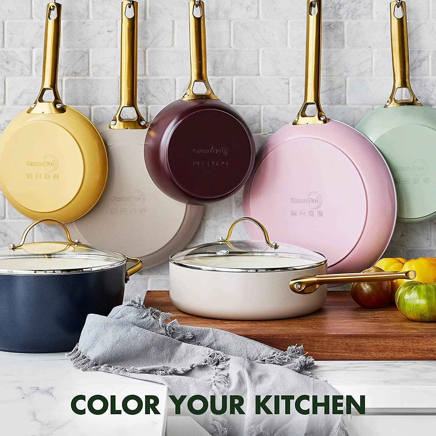 GREEN PAN RESERVE CERAMIC NONSTICK 10-PIECE COOKWARE SET - MERLOT WITH GOLD-TONE HANDLES 7 GREEN PAN RESERVE CERAMIC NONSTICK 10-PIECE COOKWARE SET - MERLOT WITH GOLD-TONE HANDLES - Image 7