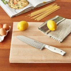 Henckels Forged Accent 7" Hollow Edge Santoku Knife - White Handle -COOKWARE Store 91W9XiE24jL. AC SL1500