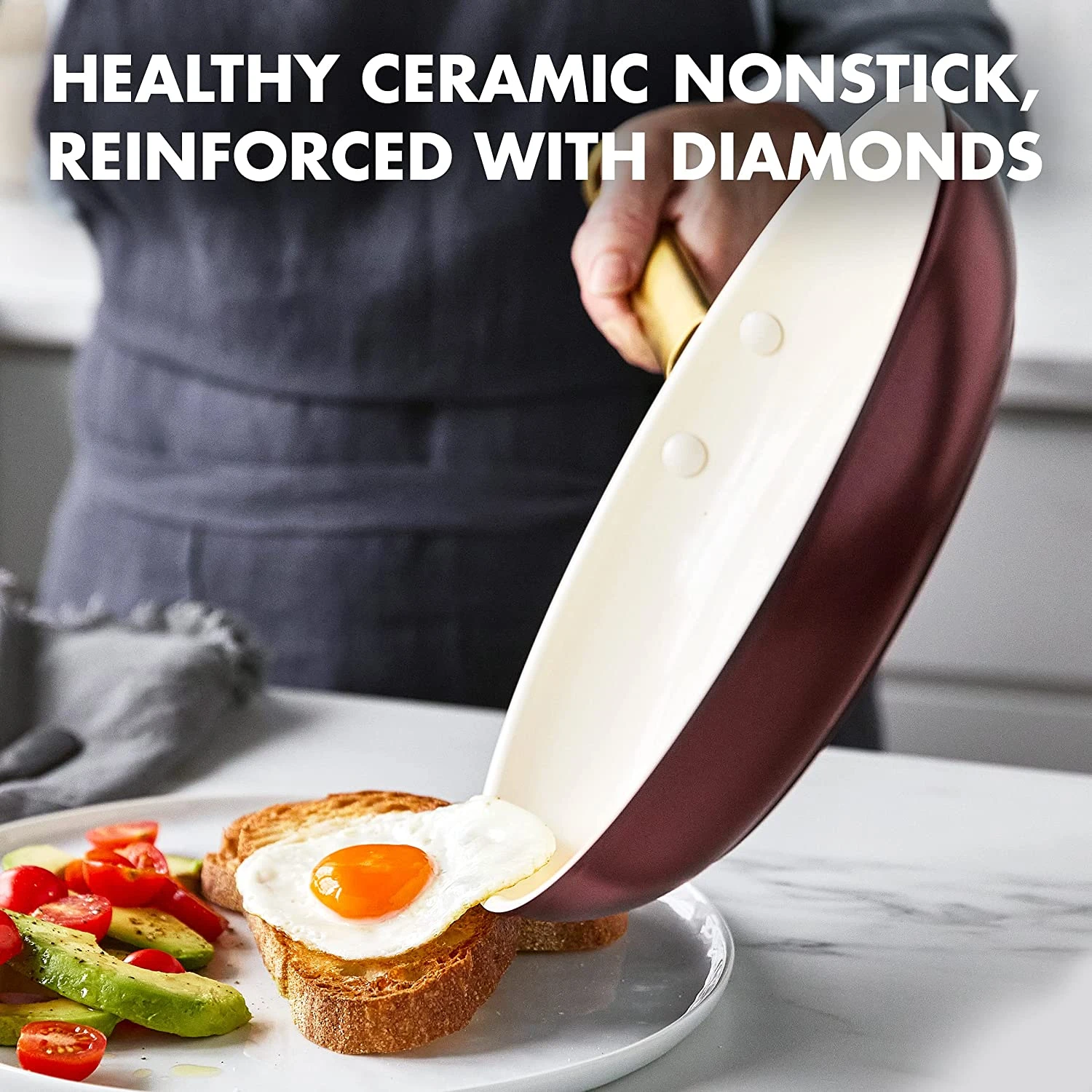 GREEN PAN RESERVE CERAMIC NONSTICK 10-PIECE COOKWARE SET - MERLOT WITH GOLD-TONE HANDLES 2 GREEN PAN RESERVE CERAMIC NONSTICK 10-PIECE COOKWARE SET - MERLOT WITH GOLD-TONE HANDLES - Image 2