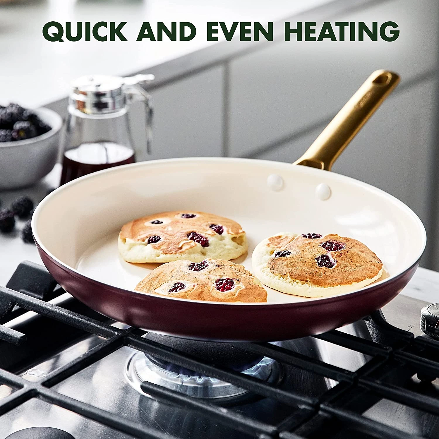 GREEN PAN RESERVE CERAMIC NONSTICK 10-PIECE COOKWARE SET - MERLOT WITH GOLD-TONE HANDLES 8 GREEN PAN RESERVE CERAMIC NONSTICK 10-PIECE COOKWARE SET - MERLOT WITH GOLD-TONE HANDLES - Image 8