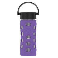 LifeFactory 12oz Glass Water Bottle With Silicone Sleeve And Classic Cap, Iris